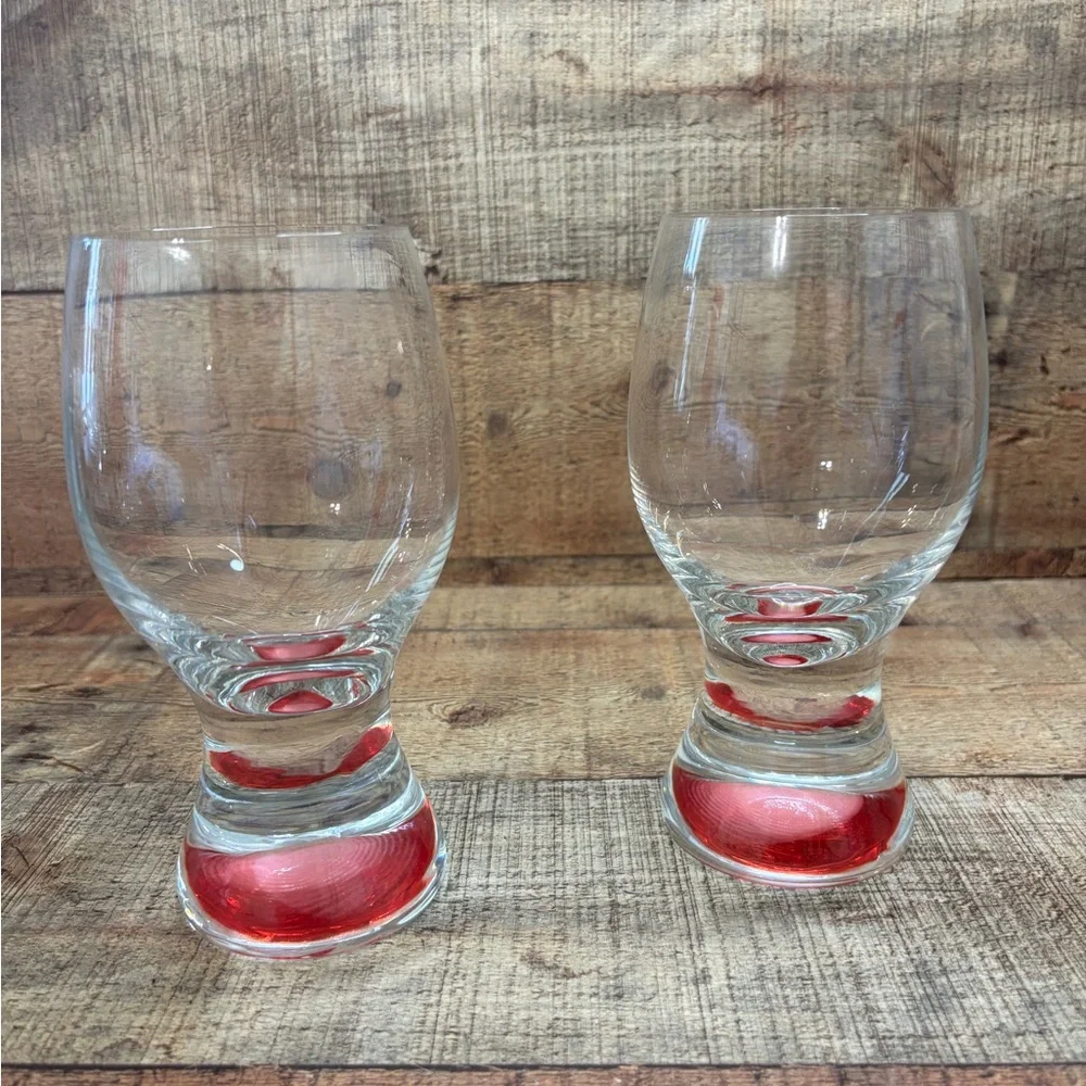 Wine/Beer Glasses Set Of 2 Calypso Colony Red Color Bottom Czech Republic Heavy